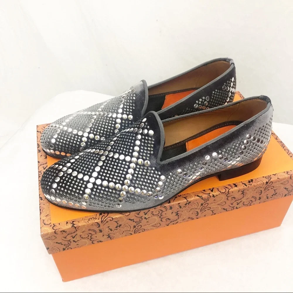 NEW Tallia Mens Claudio Diamond Suede Slip On Loafers, Size 8, Gray Silver